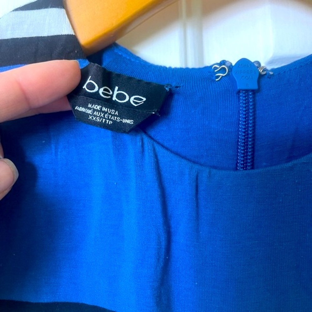 Bebe Multi Stripe Color Block Fitted Midi Dress S… - image 3